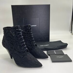 Saint Laurent Black Floral Lace Heeled Boots